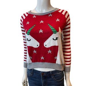 Well Worn Kids Holiday Sweater Christmas Reindeer 100% Cotton Red White Size L